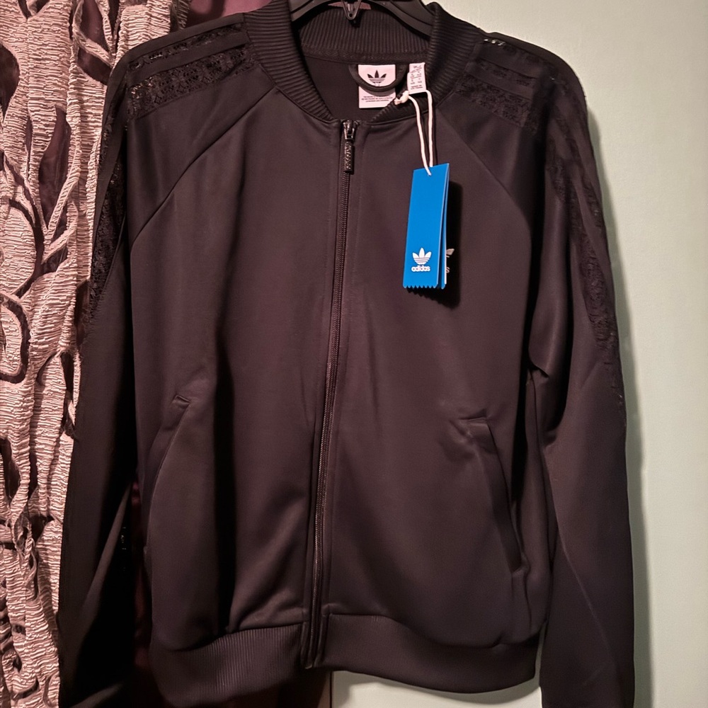 Adidas Black Track Top Lace 3 Stripes NWT Rita Ora Style
